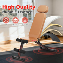 Load image into Gallery viewer, XDDIAS Workout Bench, 10 Backrests Adjustable Weight Bench with Extended Headrest, 800LBS Foldable Weight Bench for Home Gym, Incline Decline Flat Bench Compact for Small Space Training, Brown
