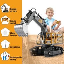 Load image into Gallery viewer, Remote Control Excavator Toys for Boys,14 Channel RC Digger Construction Toys Tractor, Simulated Smoke, Sound, Lighting, Metal Digging Head
