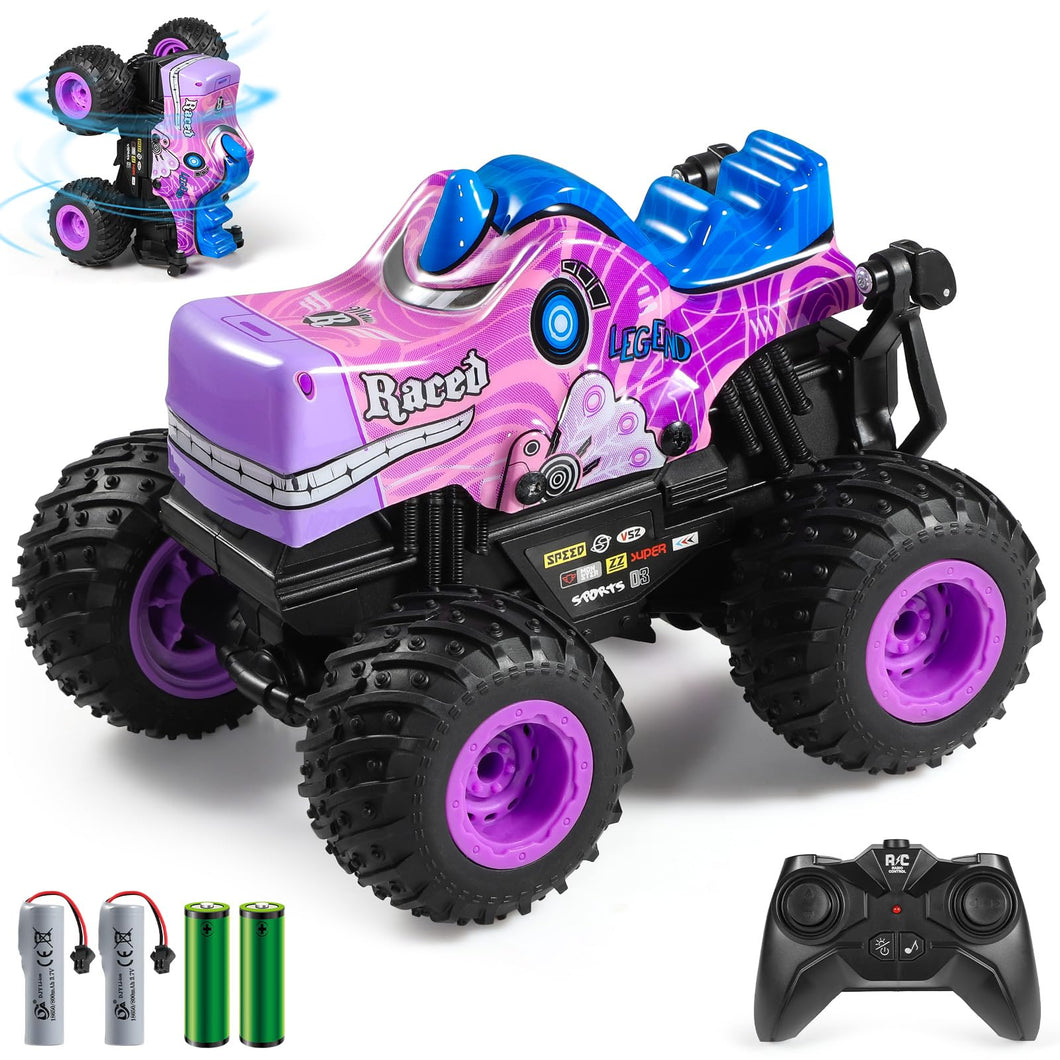 Remote Control Car, 2.4Ghz All Terrain Pony Monster Truck Toys, RC Truck with Music, 3 Lighting Effects, 360 Stunt (Pink)