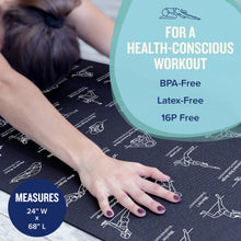 Load image into Gallery viewer, NewMe Fitness Yoga Mat for Women and Men - Large, 5mm Thick, 68 Inch Long, Non Slip Exercise Mats w/ 70 Printed Yoga Poses for Pilates, Workout and Stretching - Home and Gym Essentials - Purple
