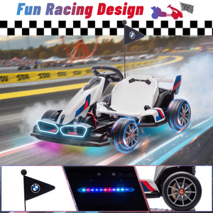 24V 9AH Electric Go Kart with Adjustable Seat  2 * 200W Motors, Drift Mode and 2 Speed, Licensed BMW (White)