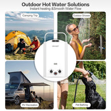 Load image into Gallery viewer, OEVANT Propane Water Heater, 1.58GPM 6L Portable Tankless Water Heater with Handle &amp; Overheating Protection, Propane Gas, Instant Hot Water for RV Camping, Outdoor Shower (WHITE)
