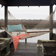 Load image into Gallery viewer, Original Pawleys Island Large Oatmeal DuraCord Rope Hammock – 13 ft. x 55 in., 2-Person, 450 lb Capacity, Oak Spreader Bar, Zinc-Plated Hardware, Handcrafted in the USA
