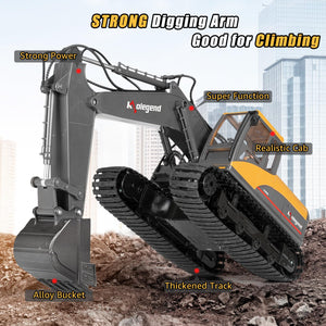 3 in 1 Remote Control Excavator Toy 1/14 Scale RC Excavator, 15 Channel Upgrade Full Functional Construction Vehicle (Yellow/Black)