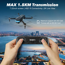 Load image into Gallery viewer, GPS Drone with EIS 2K Camera for Adults, 7.22 inch Screen on Remote Controller,FPV RC Drones with Al Track&amp;Night Shot with Professional GPS,Auto Return Follow Me for Beginner,Long Range Transmission, 2 Batteries 64min Flight Time,Handbag Under 249g
