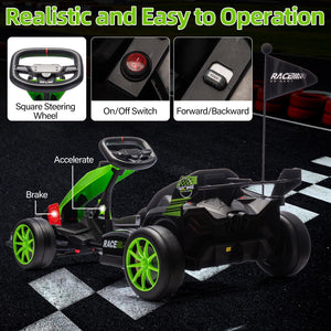 24V Kids Ride on Go Kart, 7.5mph Variable High Speed Drifting Car, 7ah Battery 200W*2 Motors,Length Ajustable Max Load 135lbs, Green