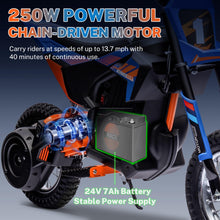 Load image into Gallery viewer, 24V Electric Dirt Bike, Boys &amp; Girls Ride on Electric Motocross Off-Road Bike w/Twist Grip Throttle, 250W Chain-Driven Motor (Blue)
