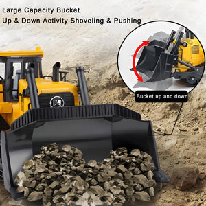 Remote Control Bulldozer 1/16 RC Front Loader Tractor Toy 2.4Ghz RC Construction Vehicles RC Dozer Toys for Boys Adults, 9 Channel Track Dozer