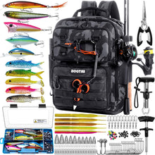 Load image into Gallery viewer, Fishing Gear Backpack with Tackle Box and 2 Rod Holders,Lure Kit &amp; Tool Set
