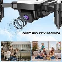Load image into Gallery viewer, Mini Drone with Camera 720P HD FPV, RC Quadcopter Foldable Drone With Altitude Hold, 3D Flip, Headless Mode, Gravity Control

