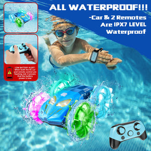 Amphibious Remote Control Car Boat - 4WD RC Stunt Car with Waterproof Gesture Sensing 2.4GHz RC Boat with Lights