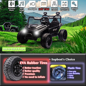 24V 2 Seater XXL Kids UTV Ride On Car with Remote Control 4WD Off Road Electric Vehicle Ride On Toy Car (Black)