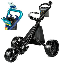 Load image into Gallery viewer, JANUS Pace Golf Push Cart with 360° Rotating Phone Holder, 3-Wheel Foldable Golf Cart with One-Click Folding, Wide EVA Wheels, Foot Brake, Adjustable Handle, Cooler Bag &amp; Scorecard Console

