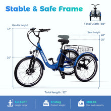 Load image into Gallery viewer, 500W Electric Tricycle for Adults – 24&quot; 7-Speed Compact Commuter Trike with Hydraulic Disc Brakes, Multi-Shock Suspension
