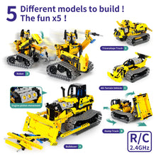 Load image into Gallery viewer, 5 in 1 STEM Robot Toy Building Kit, 452 PCS Blocks App &amp; Remote Control Engineering Toys Robotics for Kids Ages 8-12, RC Bulldozer Erector Sets
