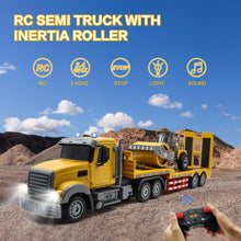 Load image into Gallery viewer, RC Semi Truck with Trailer, 1:24 RC Semi-Trailer Engineering Tractor with Sound and Lights, 2.4Ghz Remote Control Flatbed Truck
