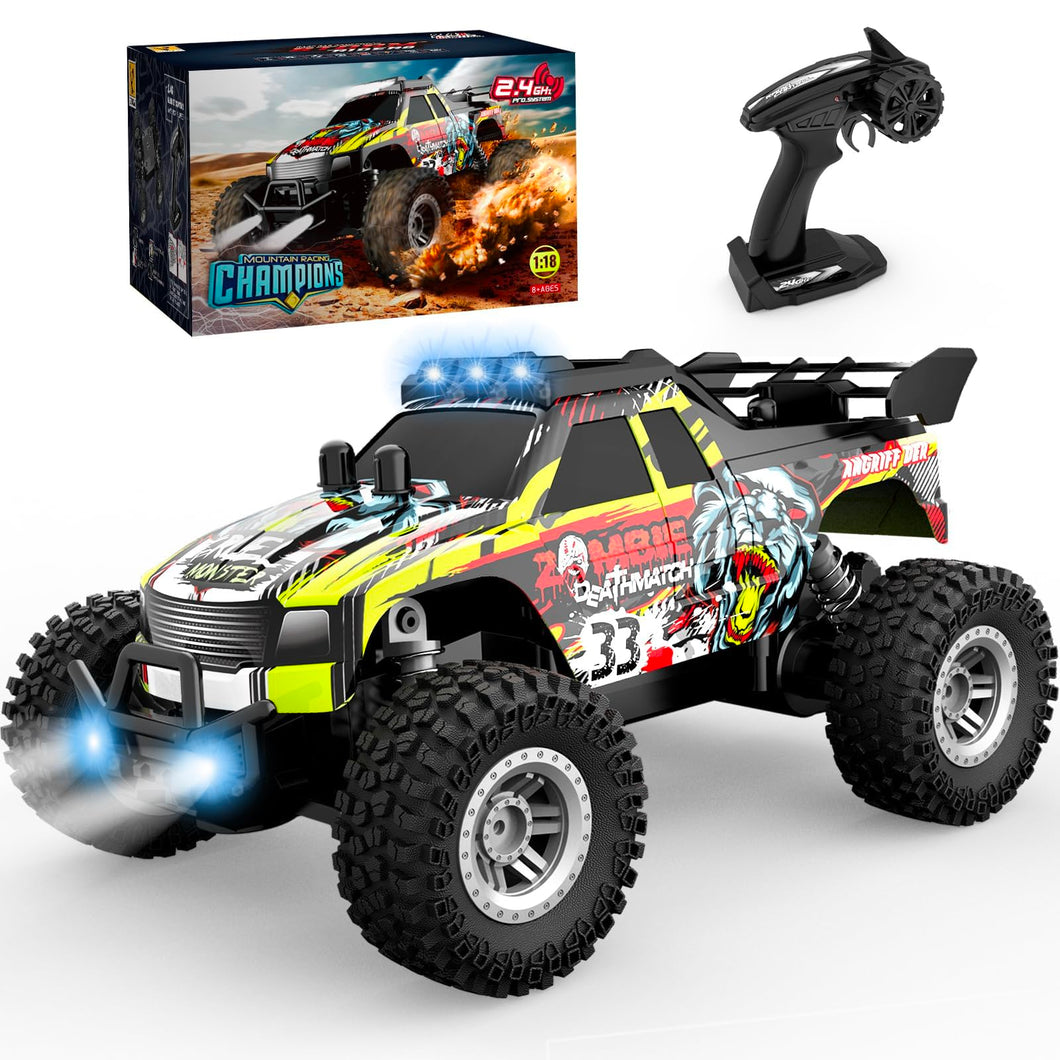 Remote Control Car for Kids Ages 6-12, High-Speed 2.4GHz Monster Truck with Flash LED Lights & Two Rechargeable Batteries