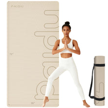 Load image into Gallery viewer, PAIDU Large Yoga Mat, 72" x 36" x 2/5"（10MM） Thick Non-Slip Exercise Mat, SGS-Certified POE Material, Ideal for Home Gym, Yoga, Pilates, Fitness Workouts &amp; Floor Mat (Beige - LOGO)
