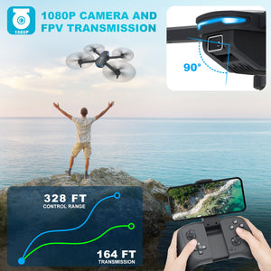 Drone with 1080P Camera for Beginners and Kids, Foldable Remote Control Quadcopter with Voice Control, Gestures Selfie, Altitude Hold