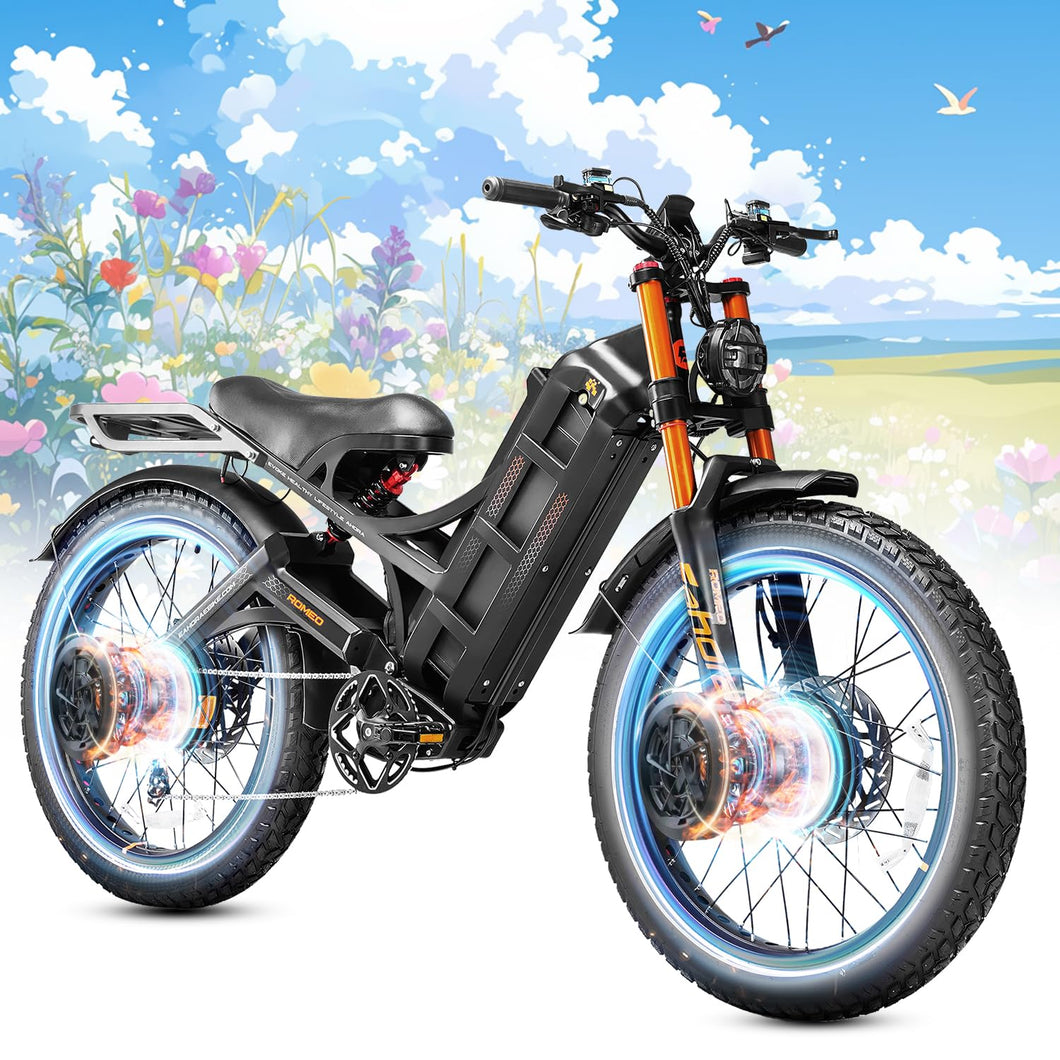 Romeo Pro Ⅱ4000W Dual Motor Ebike for Adults 52V 70Ah 200 Miles 46MPH Long Range Electric Bike 26 * 4.0