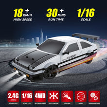 Load image into Gallery viewer, 2.4GHz 1:16 Scale 4WD High Speed Remote Control Cars Vehicle with LED Lights Two Batteries and Drifting Tires
