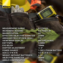 Load image into Gallery viewer, Nikon Forestry Pro II 6x21 Laser Rangefinder with 3-Point Hypsometer, 1750-Yard Range, Dual LCD Display, Inclinometer, Waterproof Construction for Forestry and Industrial Applications
