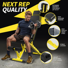 Load image into Gallery viewer, Adjustable Weight Bench,1000 LB Fast Folding Workout Bench for Home Gym Strength Training, Incline Decline Flat Utility Bench Press for Full Body Workout, Upright Storage Yellow Exercise Bench (Yellow)

