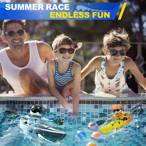 RC Kayak Boat for Kids,2.4 Ghz Remote Control Shark Boat Toys W/LED Light for Pools, Lake, Bathtub Never Capsize Summer Outdoor Water Toys