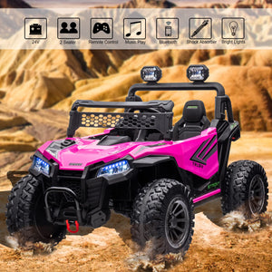24V Ride On UTV with Remote Control for Girls Boys, 4X4 4WD Off-Road Ride on Car, Rechargeable Kids Electric Vehicle, Pink