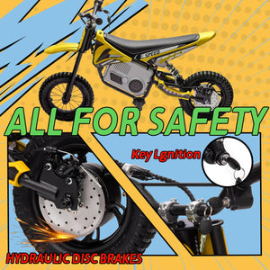36V 350W Electric Dirt Bike for Kids 8-14, Up to 16MPH Off-Road Electric Motorcycle with Explosion-Proof Tires - Yellow