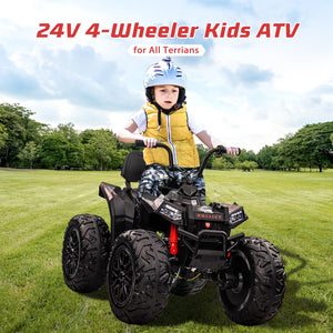 24V Ride on Car 4WD Quad Electric Vehicle, 4x80W Powerful Engine, with 7AHx2 Large Battery, Accelerator Handle, Black