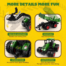 Load image into Gallery viewer, Remote Control Tractor Toy, Kids RC Tractor Set &amp; Truck and Trailer Front Loader - Metal Car Head/8 Wheel/Light, Toddlers Farm Vehicle Toys
