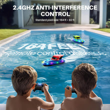 Load image into Gallery viewer, RC Boats 2 Pack for Kids 8-12, Remote Control Boat for Pool with LED Lights, 40 Mins Playtime (2 Batteries) &amp; One-Key Water Spray
