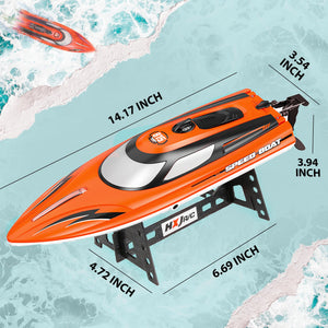 RC Boat for Kids & Adults, 14 inch Fast RC Speed Boat with 1100mAh Battery, Waterproof Toy for Lakes & Pools - HJ815 Orange