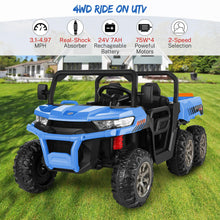 Load image into Gallery viewer, Two Seater Ride on Cars for Kids, 6x6 24V Kids UTV with Dump Bed &amp; Shovel, 6 EVA Tires, Spring Suspension, LED Light, Music, Blue

