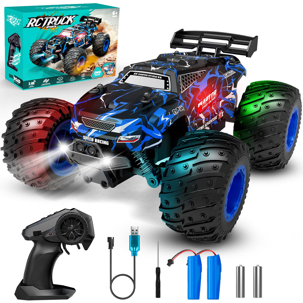 Remote Control Car, 1:18, All-Terrain Remote Control Truck with Headlight and Bodylight, 2WD, 20KM/H, PVC Shell, 2.4GHz, Rechargeable
