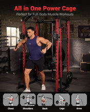 Load image into Gallery viewer, GarveeLife Power Cage, Multi-Functional Power Racks for Home Gym with Cable Crossover System, 1600 LBS Weight Capacity Fitness Squat Rack for Strength Workout with More Training Attachment, Red
