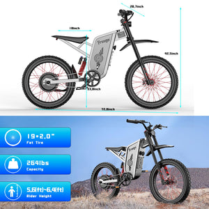 Electric Motorcycle for Adult, NX2 Pro Electric Dirt Bike 6000W(Peak) Motor 60V/35Ah Battery,50MPH/7Speed Off Road Electric (Light Blue)