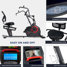 Load image into Gallery viewer, Sunny Health &amp; Fitness Electromagnetic Recumbent Cross Trainer Exercise Elliptical Bike w/Arm Exercisers
