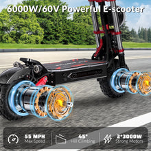 Load image into Gallery viewer, Electric Scooter for Adult, 6000W Dual Motor 55MPH Fast Escooter, 60V 38Ah Large Battery Up to 75 Miles, Portable Folding E-Scooter with Seat
