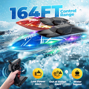 Remote Control Boat for Kids, 2Pack RC Boats with LED Lights for Pools Lakes River & Bathtub, 2.4Ghz Control, Whole Body Waterproof