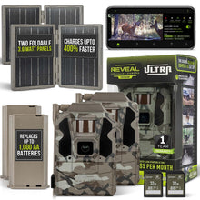 Load image into Gallery viewer, TACTACAM Reveal Ultra Cellular Trail Camera – 4K Photo, 1080P Video, Live Streaming, GPS, Low-Glow/No-Glow Flash, LTE – Includes Folding Solar Panels, Rechargeable Batteries &amp; SD Cards (2PK)
