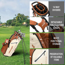 Load image into Gallery viewer, wosofe 14-Way Golf Stand Bag, Waterproof PU Leather, Redbrown Heritage
