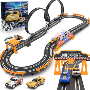 Slot Car Race Track Sets for Boys,Race Car Track with 4 High-Speed Slot Cars,Battery or Electric Car Track