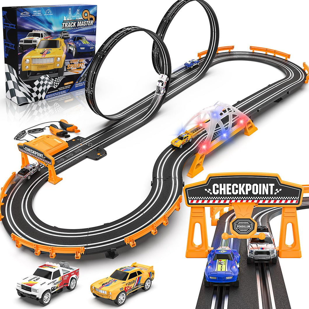 Slot Car Race Track Sets for Boys,Race Car Track with 4 High-Speed Slot Cars,Battery or Electric Car Track
