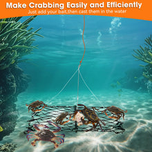 Load image into Gallery viewer, QualyQualy 17.9" Large Castable Crab Trap Kit Foldable Crabbing Net w/Rope
