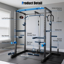 Load image into Gallery viewer, Sportsroyals Squat Rack, LAT Power Cage, Power Rack Multi-Function with Pulley System and Training Attachments for Home Gym
