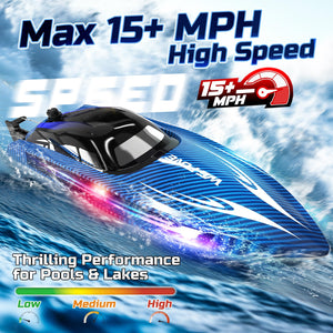 RC Boats for Adults, Remote Control Boat for Pools and Lakes, WF17 25+ KMH Fast RC Speed Boat with 7 LED Light Modes, Blue