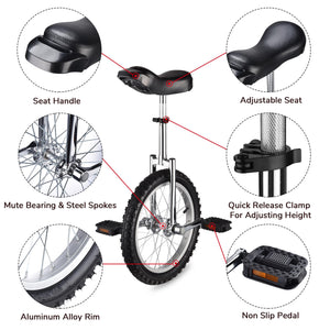 16" Inch Wheel Unicycle Leakproof Butyl Tire Wheel Cycling Outdoor Sports Fitness Exercise Health Silver