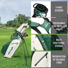 Load image into Gallery viewer, wosofe 14-Way Golf Stand Bag, Waterproof PU Leather, Forest Green Tour
